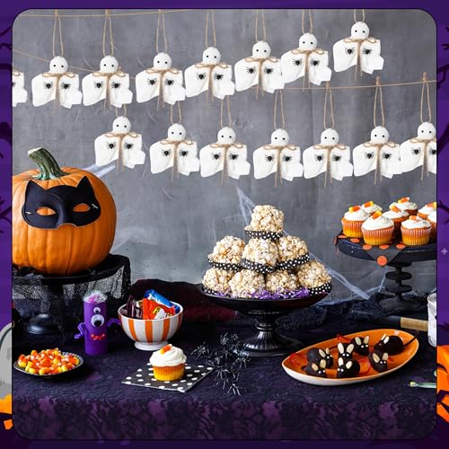 Halloween Ghost Hanging Ornaments Set - 24 Mini Rustic Decor for Haunted House & Yard