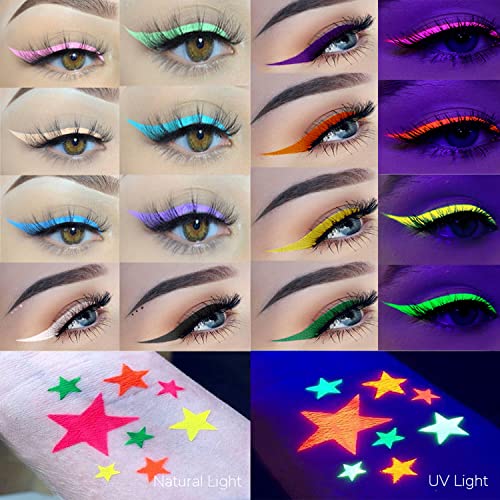 14Color Water Activated Split Cake Eyeliner Set UV Blacklight Glow Face & Body Paint - Halloween Makeup