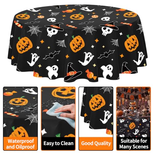 Halloween Tablecloth 4 Pack | Pumpkin Ghost Round Plastic Cover 84" - Home Decor & Party Supplies