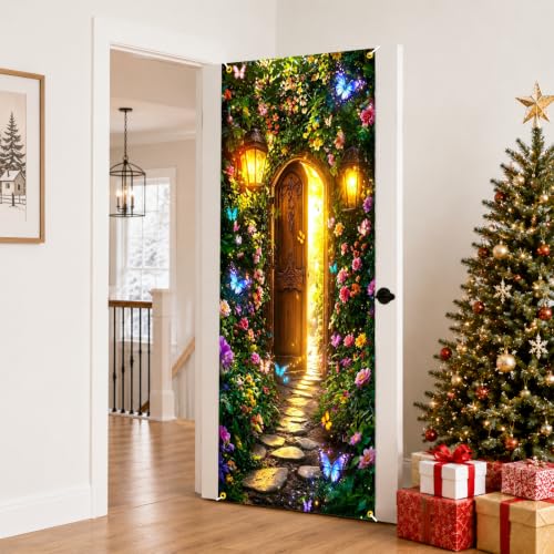 Butterfly Door Cover Banner Flower Party Decor for Front Door - Variation 3
