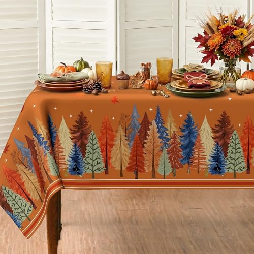 Fall Watercolor Tree Tablecloth 60x84 Inch Rectangular Autumn Decor - Washable Polyester, Seasonal Thanksgiving Cover - Fall Trees Variation