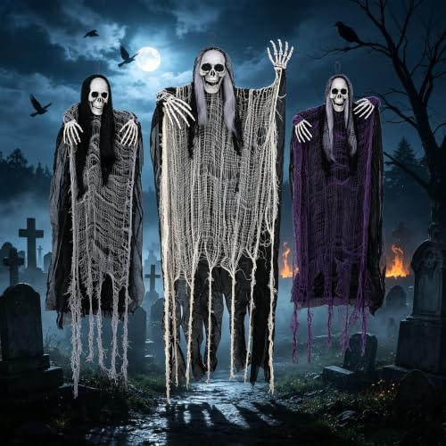 Halloween Hanging Skeleton Decorations Set - Outdoor Indoor Yard Spooky Ghosts 58" & 43"