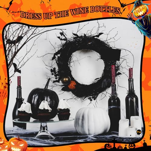 Halloween Napkin Rings Set - Black Ghost Skull Spider Web Bats Pumpkins - Spooky Table Decor