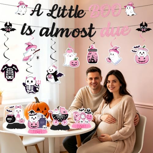 Pink Halloween Baby Shower Decorations - Little Boo Ghost Theme Set
