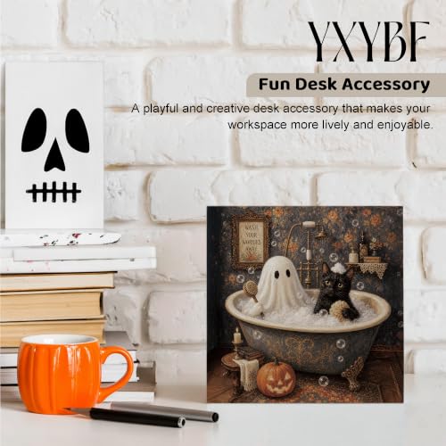 Halloween Black Cat Ghost Bathroom Decor Wood Desk Sign - Ghost 03