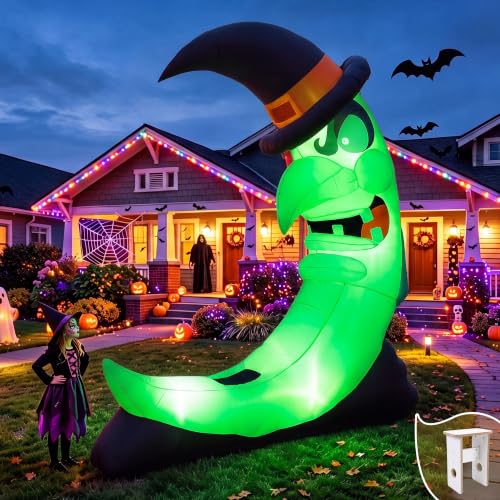 Green 8.9 FT Giant Halloween Inflatable Witch on Moon Outdoor Decorations