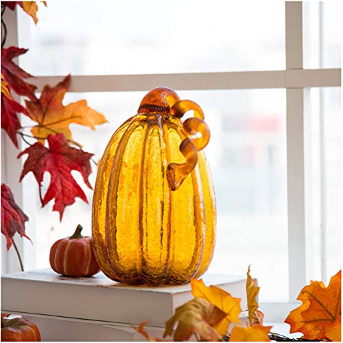 9.06-Inch Hand Blown Amber Glass Pumpkin for Fall Halloween Thanksgiving Decor - Variation of THIS listing