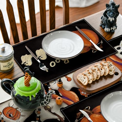 Black Rectangular Halloween Ghost Placemats Set of 4 - 12 x 18 Inches