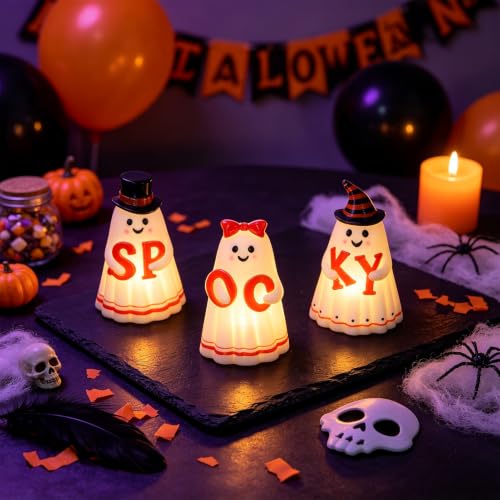 Wondise Spooky Ghost Halloween Flameless Candles with 6-Hour Timer - 2-Ghost Variation