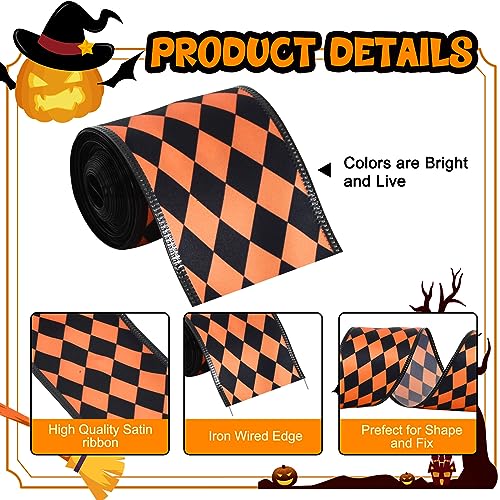Wired Satin Ribbon for Crafts & Decorations - Orange-Rhombus, 2.5 Inch x 6 Yards