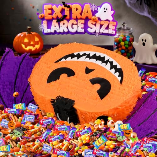 Halloween Pumpkin Bat Piñata Set with Stick, Blindfold & Confetti – Kids Party Decor & Trick-or-Treat Favors - Variation of THIS listing