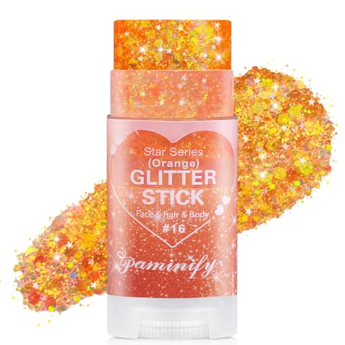 Paminify Orange Hair Glitter Stick - Fall Body & Face Sparkle for Festivals & Halloween