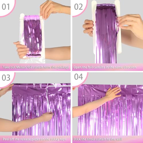 Light Purple Tinsel Backdrop 8ft 2 Pack - Metallic Party Decoration & Photo Booth