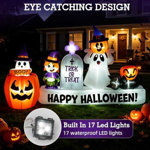 9 FT Halloween Inflatable Ghost Pumpkin Witch Tombstone Cat with Multicolor Variations