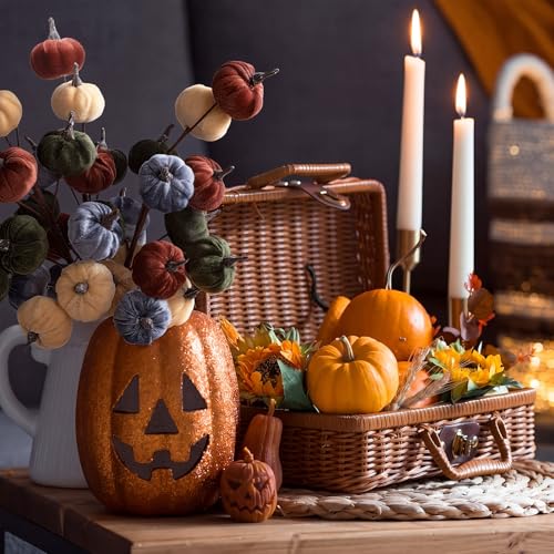 Fall Artificial Pumpkin Picks Set - Warm Color, 3 Bouquets, 15.75 Inches