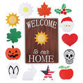 Spring & Summer Welcome Sign - Interchangeable Rustic Door Hanger for Holidays