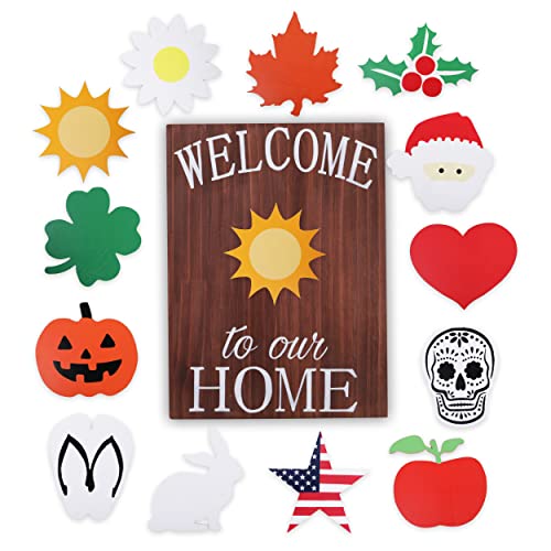 Spring & Summer Welcome Sign - Interchangeable Rustic Door Hanger for Holidays
