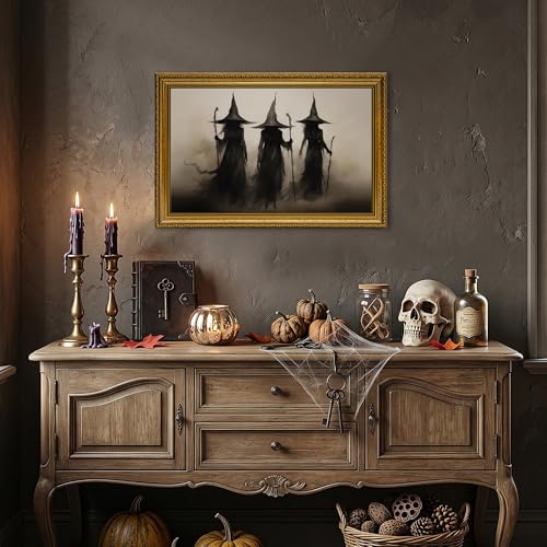 Gothic Wall Art - Three Witches Halloween Canvas 8x10 in - Variation of Gothic