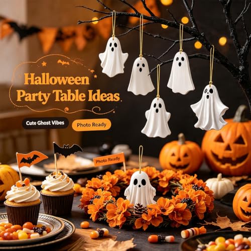 Halloween Wooden Ghost Ornaments - 18 Pcs Spooky Tree Decorations - Variation of THIS listing