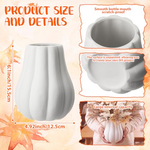 2-Piece 6-Inch Fall Pumpkin Vase Set Ceramic DIY Autumn Decor - Unpainted, White - Variation 2