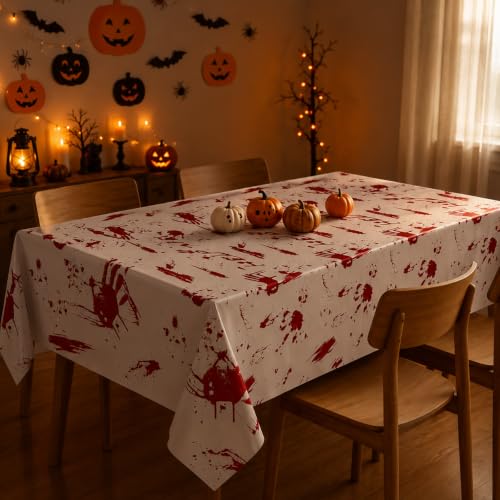 Bloody Handprint Tablecloth 54x108 Inches - Halloween Horror Party Cover - Handprints Variation