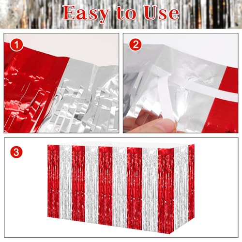 Red Silver Foil Fringe Table Skirt Set - 2 Pack, 29.5x108 Inches, Party Decorations