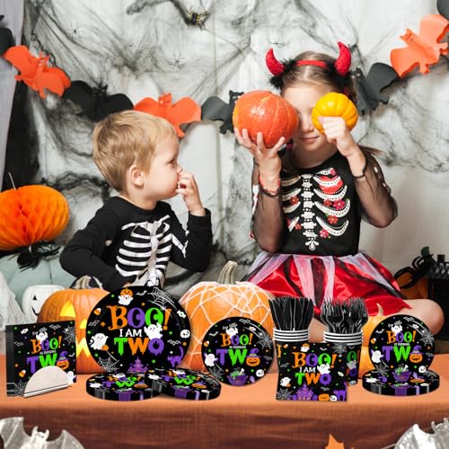 Halloween Ghost Party Supplies Set for Kids 2nd Birthday - Plates, Cups, Napkins & Cutlery