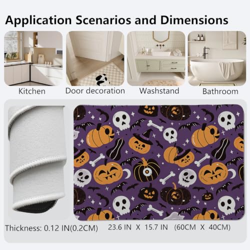 Purple Halloween Bathroom Mat with Jack‑O‑Lantern Skull Ghost - Bath Decor