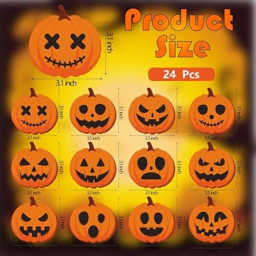 Halloween Pumpkin Wooden Ornaments - 24 Pieces, Spooky Pumpkin Wall Decor - Variation Halloween -5