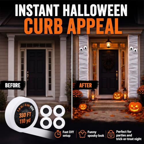 Halloween Mummy Decoration Kit with Wrap and Giant Googly Eyes - Spooky Porch & Door Decor