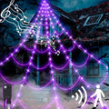 17FT Spider Web Halloween Decoration with Motion-Activated Purple LED Lights