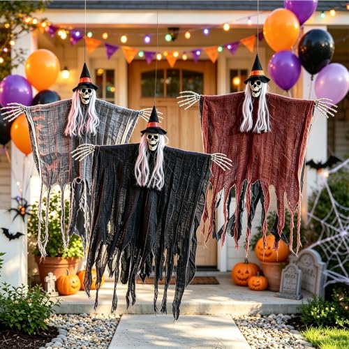 Halloween Skeleton Ghost Hanging Decorations Outdoor Indoor Set - Spooky Yard & Party Props