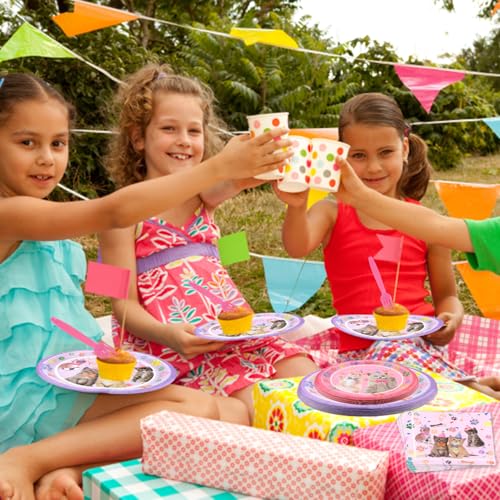 Cat Birthday Party Supplies Set for 25 Guests - Plates, Napkins, Forks & Backdrop
