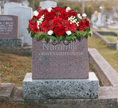 Artificial Cemetery Flowers for Grave Decoration with Adjustable Headstone Saddle - Realistic Winter Memorial Arrangement