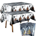 White Halloween Disposable Tablecloth 54x72 Inch with Castle & Ghost Pattern - 2 Pack