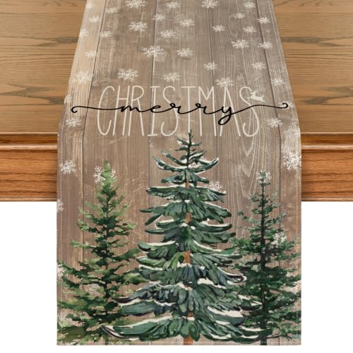 Christmas Pine Tree Table Runner 13x72 Inch Home Party Decor - Wood Variation