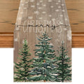 Christmas Pine Tree Table Runner 13x72 Inch Home Party Decor - Wood Variation