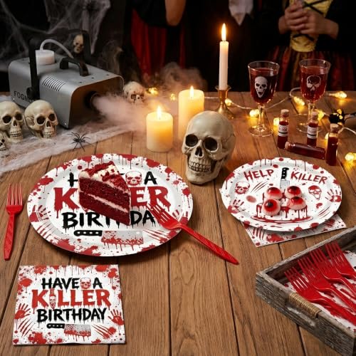 Horror Halloween Disposable Tableware Set - 96 Pieces for Spooky Parties