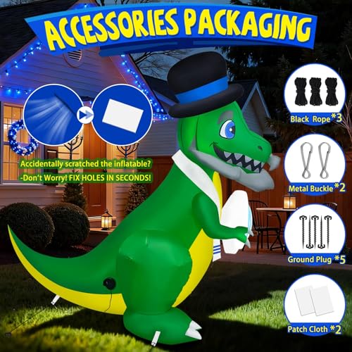 Dinosaur Inflatable Hanukkah Decoration Outdoor Yard Decor - 5FT Blow Up LED