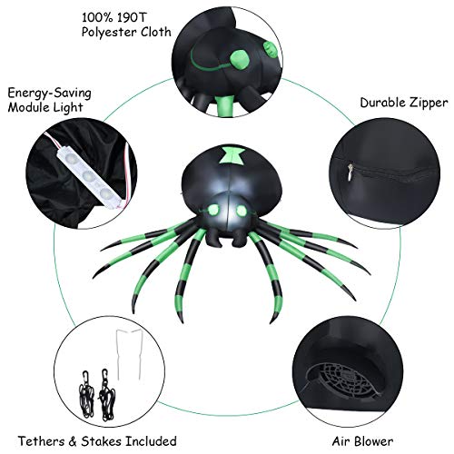 Inflatable Halloween Spider with LED Lights for Outdoor Indoor Yard Decor - 6 Ft