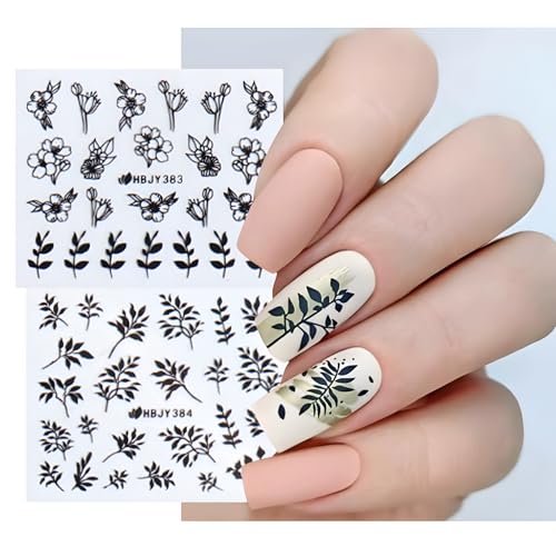 Black Nail Art Stickers Set - Style 3 Self Adhesive Floral & Lace Decals for DIY Nails
