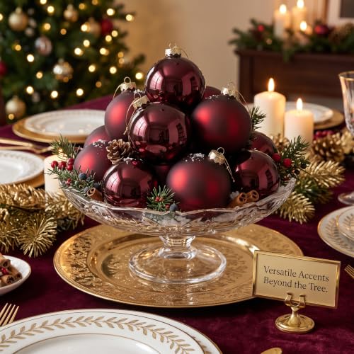 9-Piece Burgundy Glass Christmas Ornaments Set - 3.15 Inch Holiday Tree Decorations