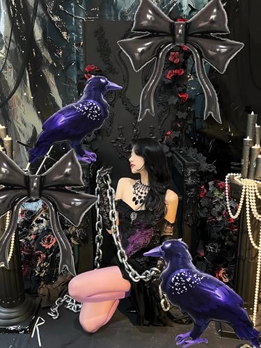 Gothic Halloween Crow and Bow Balloons Set - Dark Theme Party Decorations, 4pcs