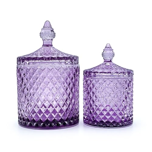 Colorful Glass Jar with Lid - Pointed Cylinder Pink Purple Trinket & Candy Container