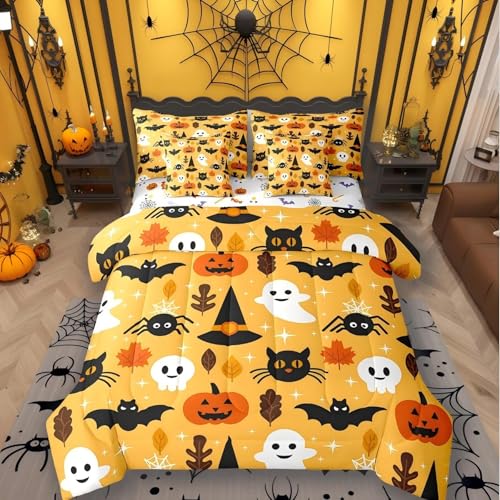 Halloween Bats Bed in a Bag Queen Comforter Set 7 Pieces Ghost Spider Gothic Bedding Variation Multi 01