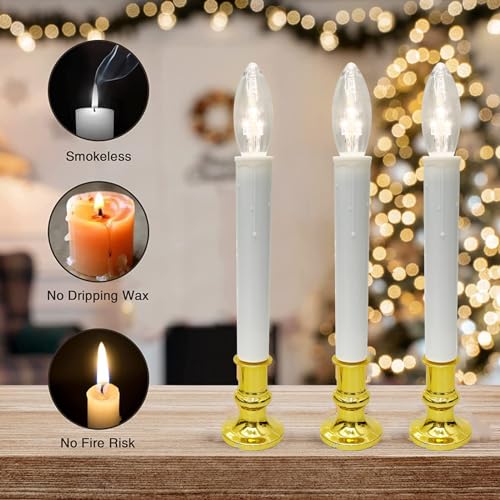 4 Pack Battery Operated LED Window Candles with Timer - Gold, 10.5 Inch