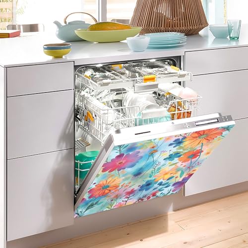 Colorful Flowers Dishwasher Magnet Cover Sticker 23x26 in - Magnetic Refrigerator Panel