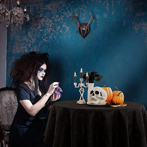 Black Spider Web Round Tablecloth - 60 Inch Spillproof Halloween Decor - Black / 60"