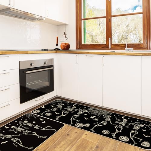 Halloween Skeleton Spider Pumpkin Welcome Floor Mat Non-Slip Door Rug 17x29/47 Inch