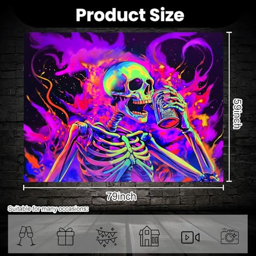 Halloween Blacklight Tapestry - UV Reactive Wall Decor 79" x 59" - Variation C